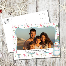 Cartão Postal De Festividades Tropical Christmas Pink Flamingo Family Photo