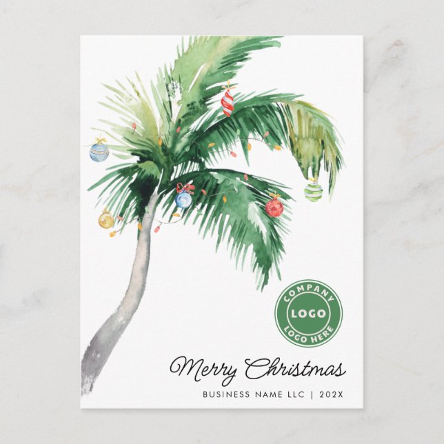 Cartão Postal De Festividades Tropical Palm Tree Coastal Business Logo Christmas (Frente)