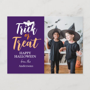 Cartão Postal De Festividades Truque ou Tratar Foto da Família Spooky Hallowee