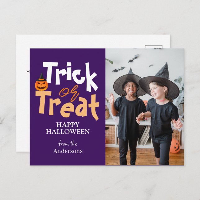 Cartão Postal De Festividades Truque ou Tratar | Foto da Família Spooky Hallowee (Frente/Verso)