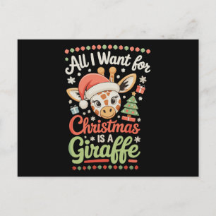 Cartão Postal De Festividades Tudo Que Quero No Natal É Um Girafa Chapéu De Papa
