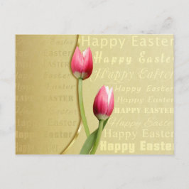 Cartão Postal De Festividades Tulipas de páscoa Dourada Tipografia