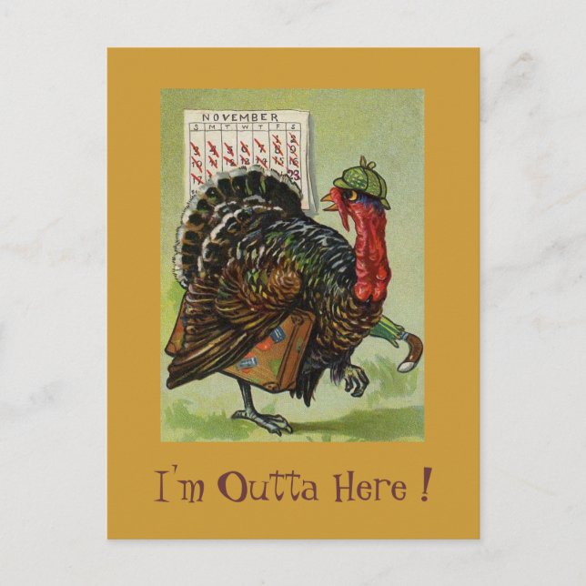 Cartão Postal De Festividades Turkey Running Away Thanksgiving Postcard (Frente)