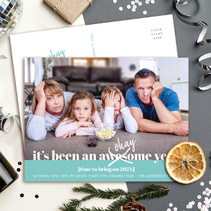 Cartão Postal De Festividades Turquesa Ano Novo Ousado Moderno Foto Divertida