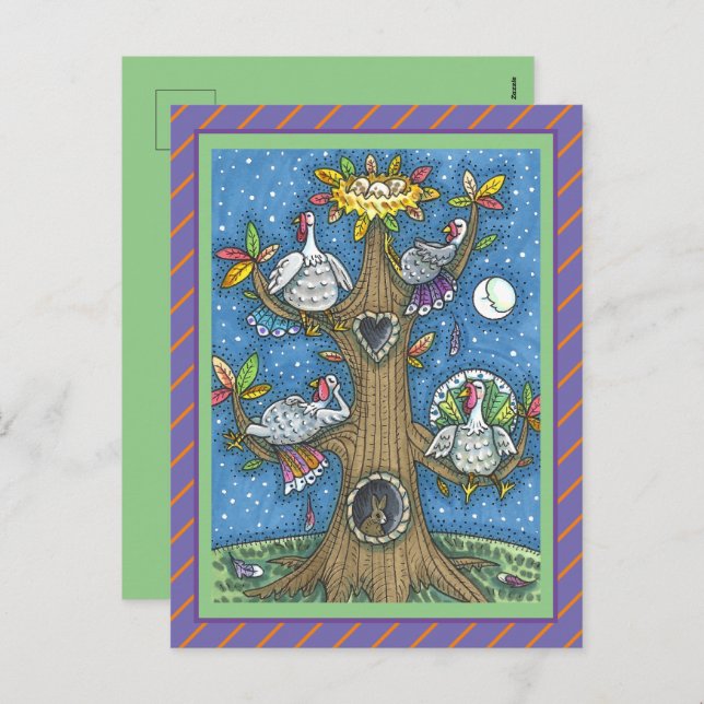 CARTÃO POSTAL DE FESTIVIDADES TURQUIA ÁRVORE, OBRIGADO A ENGRAÇADOS GOBBLERS (Frente/Verso)
