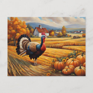 Cartão Postal De Festividades Turquia com Pumpkins no Campo de Outono