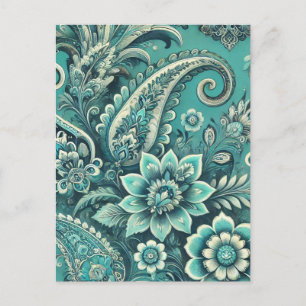 Cartão Postal De Festividades Turquoise Paisley Floral