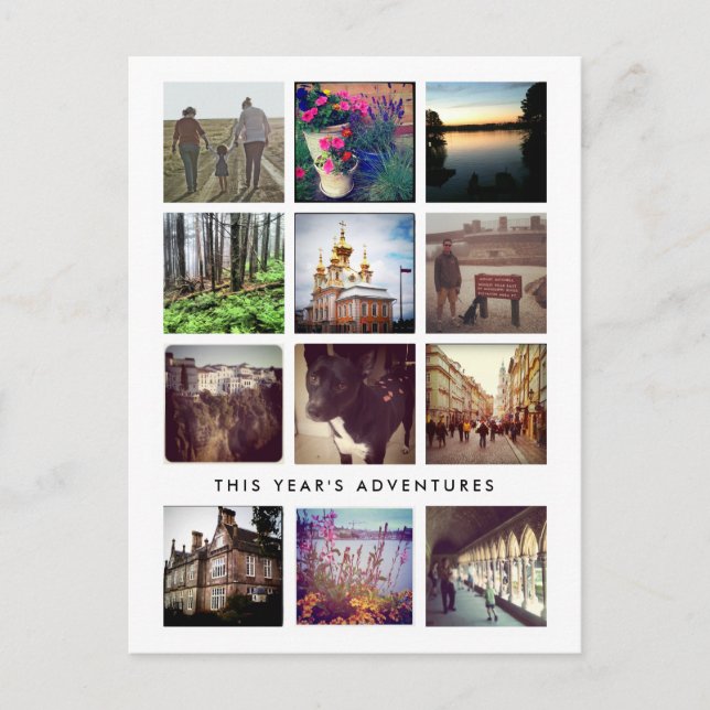 Cartão Postal De Festividades Twelve Square Photo Collage Happy Holiday Postcard (Frente)