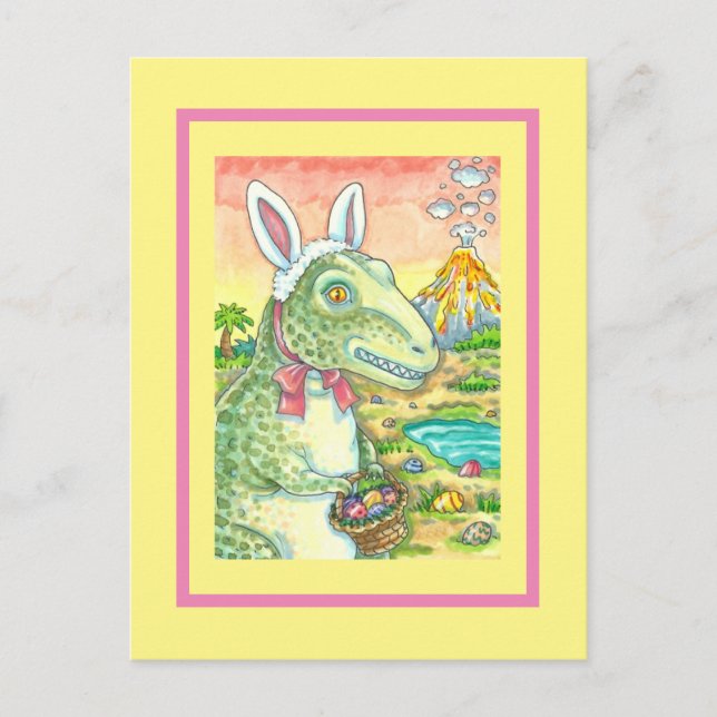 CARTÃO POSTAL DE FESTIVIDADES TYRANNOSAURUS, CUTE T-REX, LESTE BUNNY DINO (Frente)