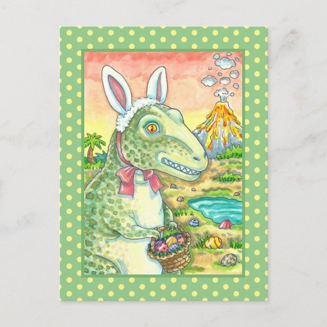 CARTÃO POSTAL DE FESTIVIDADES TYRANNOSAURUS, CUTE T-REX, LESTE BUNNY DINO (Frente)