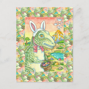 CARTÃO POSTAL DE FESTIVIDADES TYRANNOSAURUS, T-REX FOFO, COELHO DA PÁSCOA DINO