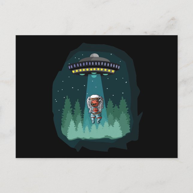 Cartão Postal De Festividades UFO T-Rex do astronauta do dinossauro (Frente)