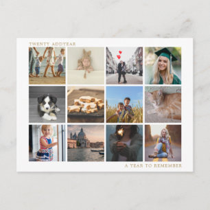 Cartão Postal De Festividades Um Ano Para Lembrar Foto Natal Moderno em Dourado