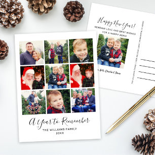 Cartão Postal De Festividades Um Ano para Recordar Colagem de Fotos Feliz Ano No
