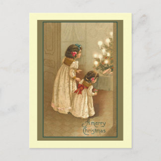 Cartão Postal De Festividades Um Feliz Natal Com Duas Garotas Vitorianas