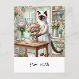 Cartão Postal De Festividades Um gato encantador arranja cuidadosamente uma bela