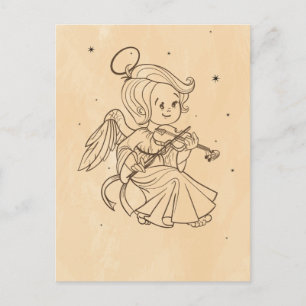 Cartão Postal De Festividades Um lindo anjo bebê de Natal tocando violino