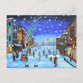 Cartão Postal De Festividades Um Natal Carol Scrooge Cena de rua de inverno Holi