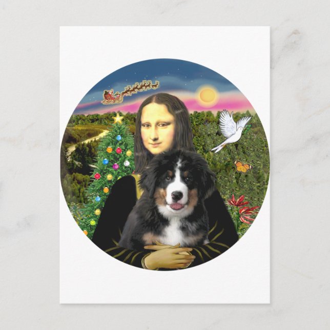 Cartão Postal De Festividades Um Natal Mona Lisa - Bernese MD Puppy (Frente)