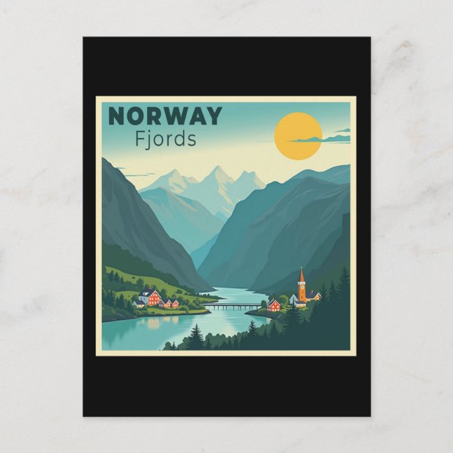 Cartão Postal De Festividades Um Poster de viagens Clássico Nostálgico - Fjords  (Frente)