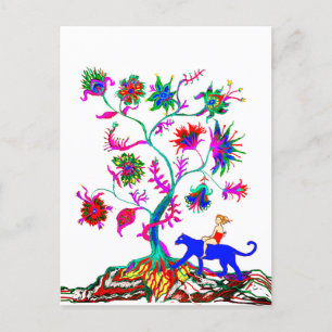Cartão Postal De Festividades Uma árvore da vida e uma menina