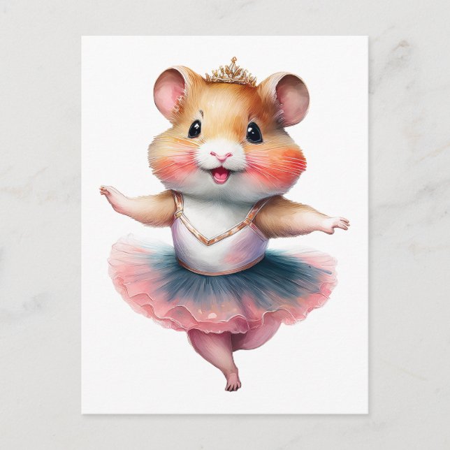 Cartão Postal De Festividades Uma bailarina de hamster fofa está dançando balé.  (Frente)