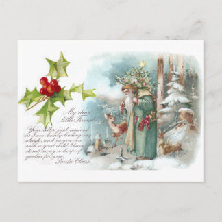 Cartão Postal De Festividades Uma carta de Papais noeis Vestindo um Casaco Verde