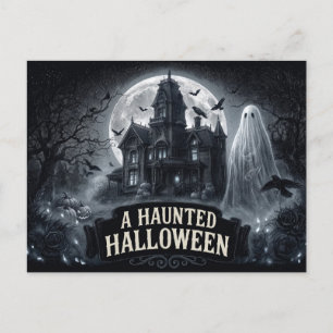 Cartão Postal De Festividades Uma Ilustração Gótica Vintage de Halloween Assombr