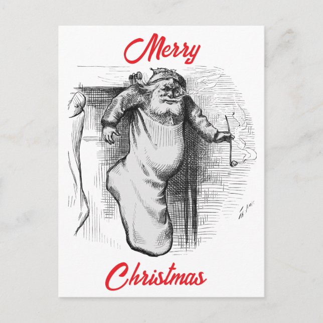 Cartão Postal De Festividades Uma Meia Cheia (1879) por Thomas Nast.  (Frente)