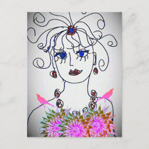 Cartão Postal De Festividades Uma mulher com pássaros