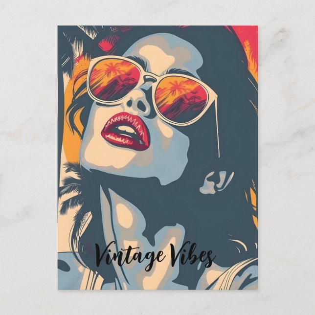 Cartão Postal De Festividades Uma mulher no estilo retrô (Frente)