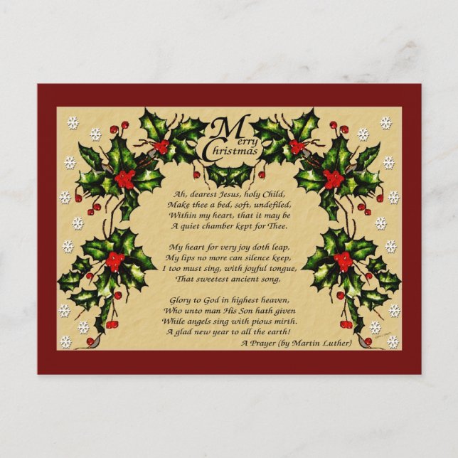 Cartão Postal De Festividades Uma oração de Natal (Frente)
