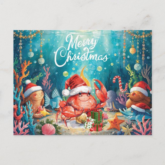 Cartão Postal De Festividades Under the Sea Christmas Party Collection (Frente)