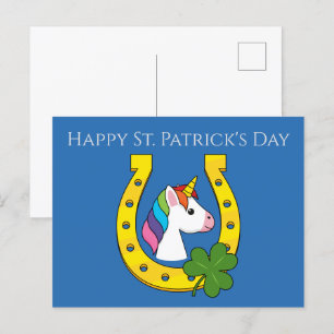 Cartão Postal De Festividades Unicórnio Bonito no Dia de São Patrício Personal