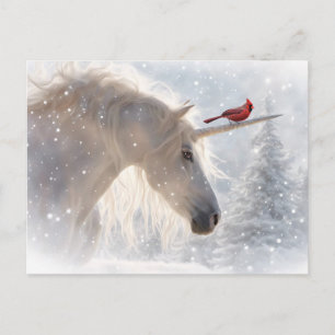 Cartão Postal De Festividades Unicórnio e Cardinal Feliz Yule
