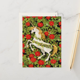 Cartão Postal De Festividades Unicórnio Natal Feliz Vermelho Verde Branco