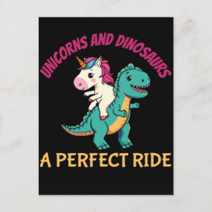 Cartão Postal De Festividades Unicórnios e dinossauros um passeio perfeito