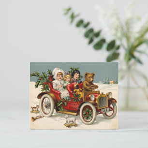 Cartão Postal De Festividades Ursinho de pelúcia vitoriano vintage automóvel Nat
