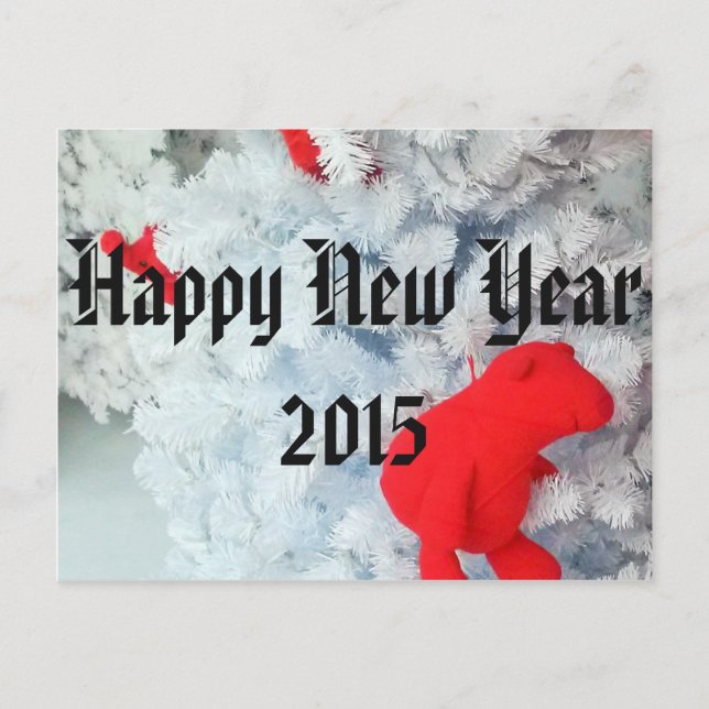 Cartão Postal De Festividades Ursinho Vermelho na Árvore de Natal (Frente)