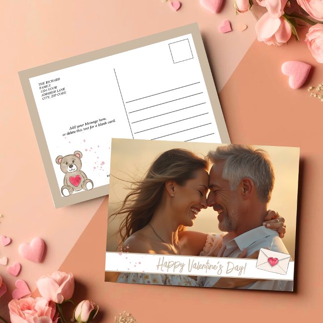 Cartão Postal De Festividades Urso Adorável com Borda de Café (Adorable Bear with Coffee colored Border Holiday Postcard)