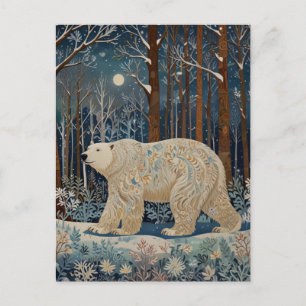 Cartão Postal De Festividades Urso branco retrógrado boho floresta de inverno