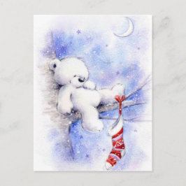 Cartão Postal De Festividades Urso De Natal Em Uma Árvore