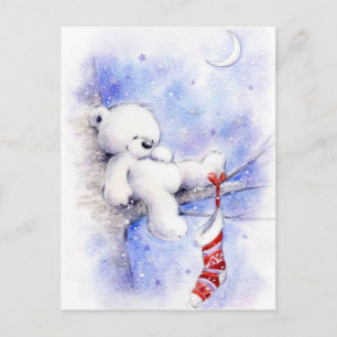 Cartão Postal De Festividades Urso De Natal Em Uma Árvore