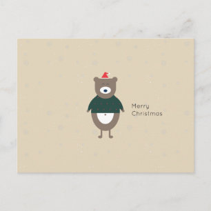 Cartão Postal De Festividades Urso de Natal Moderno Flat Cor Personalizada EDITÁ