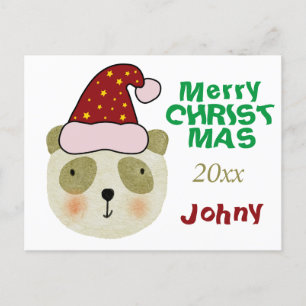 Cartão Postal De Festividades Urso de Panda de Natal Personalizado com chapéu