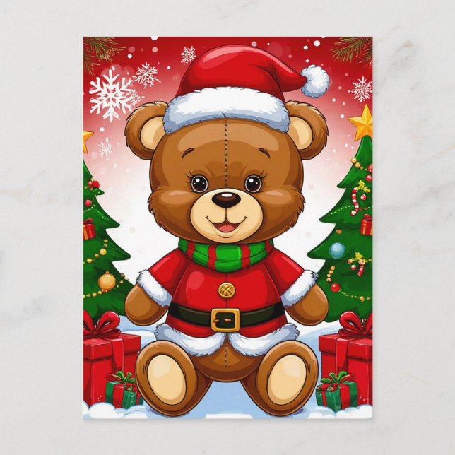 Cartão Postal De Festividades Urso de Teddy Adorável em Papais noeis (Frente)