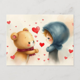 Cartão Postal De Festividades Urso de Teddy e Garota dia de os namorados
