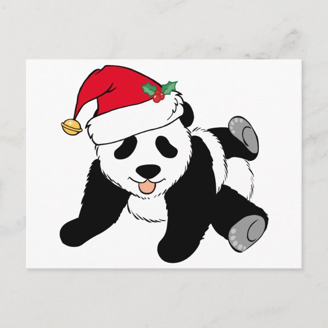 Cartão Postal De Festividades Urso Panda de Natal em Santa Hat (Frente)