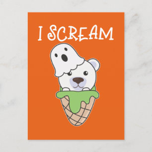 Cartão Postal De Festividades Urso Polar Dia das Bruxas Fantasma Eu Grito Gelo T