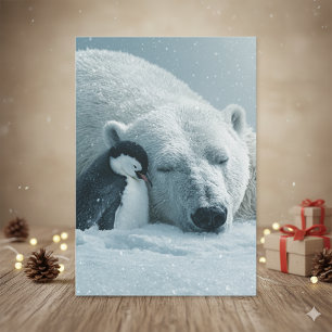 Cartão Postal De Festividades Urso polar e Férias de Natal do Pinguim